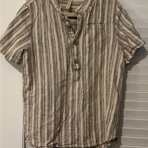 Rylee + Cru Cream and Black Striped Short-Sleeve Button Henley